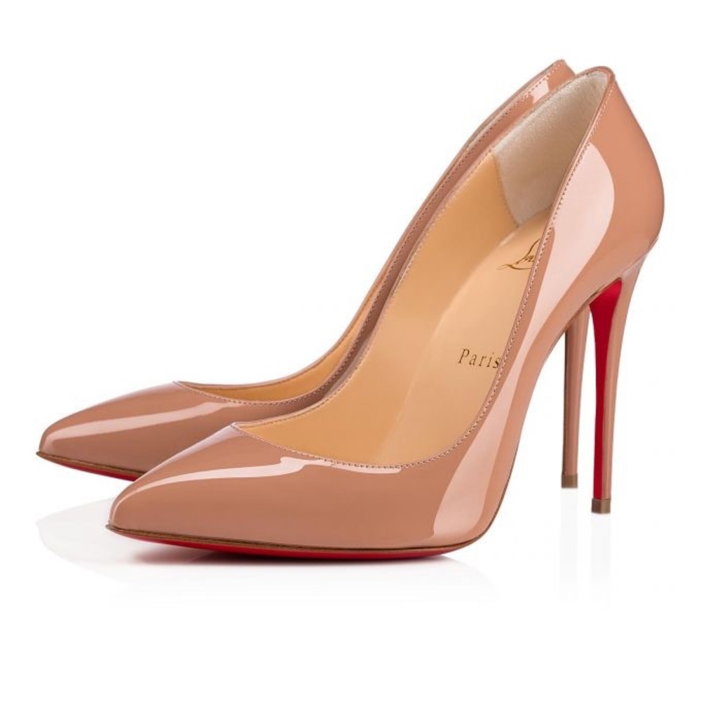 Authentic Christian Louboutin Pigalle Follies 100 Patent Calf Nude Heel